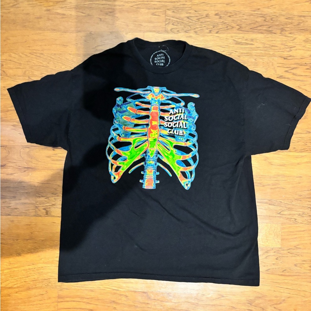 Anti social social club Black Graphic Tee with Colorful Ribcage Design